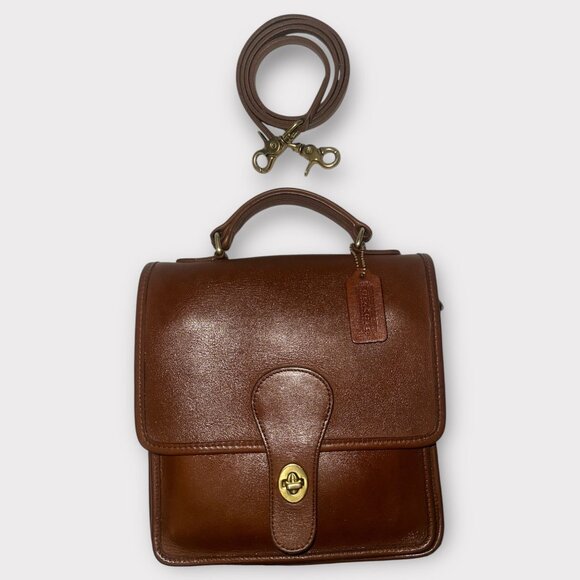 VTG Coach Station Bag 5130 British Tan Leather Brass Crossbody Satchel 90s USA - Picture 3 of 9